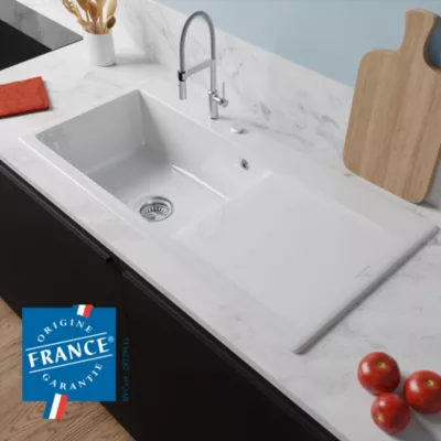 Évier en céramique 1 cuve à gauche à encastrer Villeroy & Boch Subway Style blanc brillant