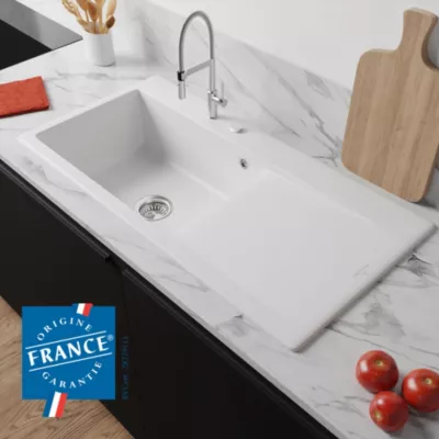 Évier en céramique 1 cuve à gauche à encastrer Villeroy & Boch Subway Style blanc mat