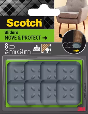 Patin glisseur adhésif carré gris Scotch ø24 mm