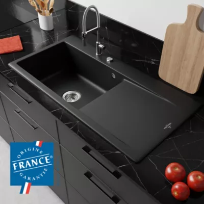 Évier en céramique 1 cuve à gauche à encastrer Villeroy & Boch Subway Style noir lisse