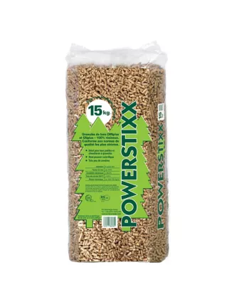 Granulés bois Powerstixx sac de 15kg, 100% résineux, DINplus ENplus