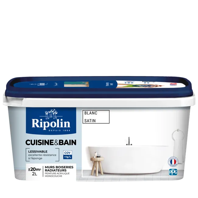 Image principale de Peinture intérieure multi-supports acrylique satin blanc 2 L Cuisine & bain - RIPOLIN