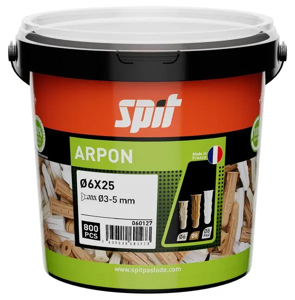 CHEVILLES ARPON D.6X25 -SEAU800- 060127