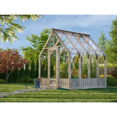 Serre de jardin Palmako Emilia bois traité autoclave gris et verre trempé 8,4m²