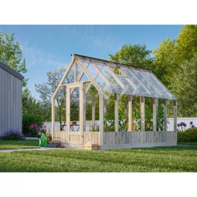 Serre de jardin Palmako Emilia en bois autoclave gris et verre trempé 12,5 m²