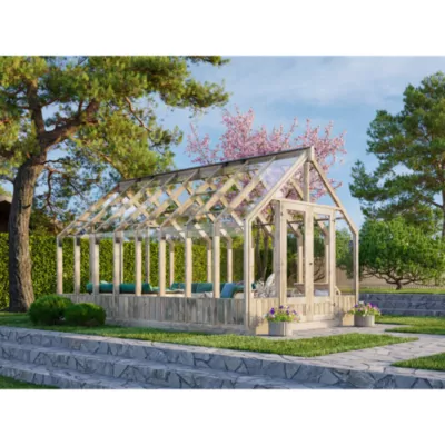 Serre de jardin Palmako Emilia bois traité autoclave gris et verre trempé 19,1m²
