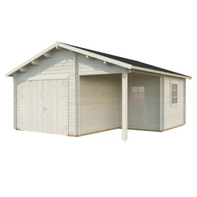 Garage Roger avec portes battantes en bois ép.44mm et pergola Palmako 35,4 m²