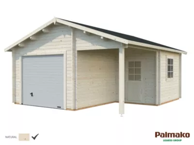 Garage simple Roger bois avec porte sectionnelle et abri Palmako 35,4 m²