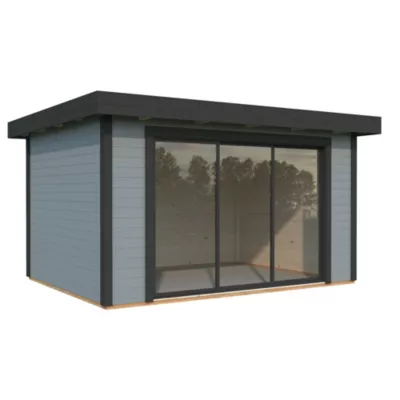 Studio de jardin bois White Wood Lydia peint gris Ep.28 mm surface extérieure totale 15 m²
