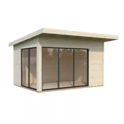 Studio de jardin Palmako Andrea en bois et double vitrage Slide+ surface extérieure totale 17,2m²