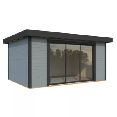 Studio de jardin White Wood Lydia en bois peint gris Ep.28 mm surface extérieure totale 19,2 m²