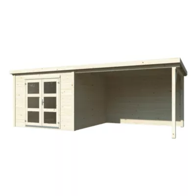 Abri de jardin White Wood Lya 1 bois avec pergola 8,7m² ép,16 mm surface extérieure totale 19,6m²