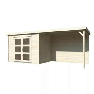 Abri de jardin White Wood Olivia en bois ép.19mm avec pergola surface extérieure totale 12m²