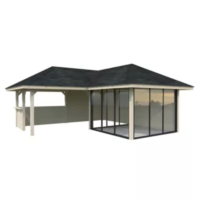 Abri de jardin Palmako Bianca 210 bois ép.28 mm avec pergola 27,6m² surface extérieure totale 48m²
