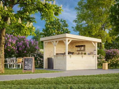 Bar extérieur en bois Lenna Palmako ép.28 mm 300x300 cm 11,6 m² toit plat