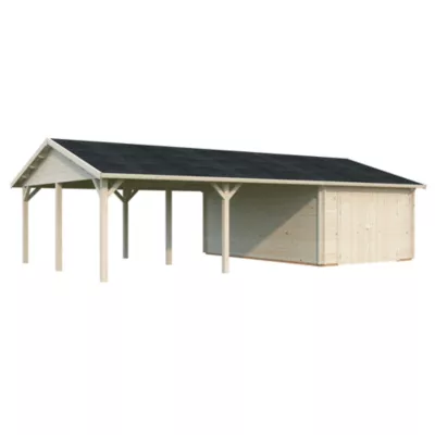 Garage en bois Roger portes battantes et carport 64 m² Palmako