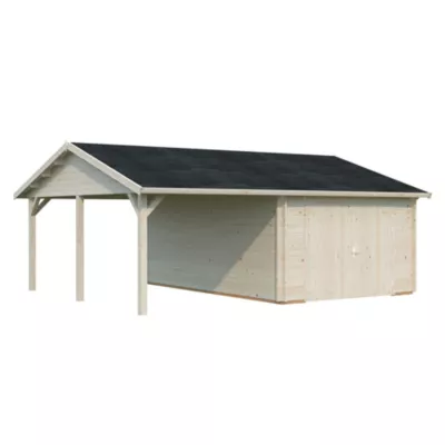 Garage en bois Roger portes battantes 19m² + carport 16,2m² Palmako