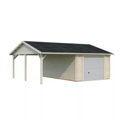 Garage en bois Palmako Roger avec porte sectionnelle et carport 26,3m²