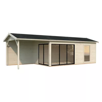 Abri de jardin Palmako Amanda bois ép.44 mm avec pergola surface extérieure totale 32,2m²