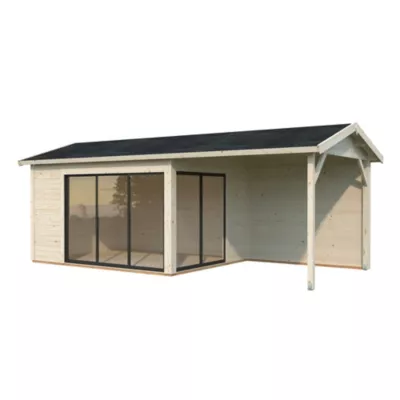 Abri de jardin Palmako Amanda bois ép.44 mm avec pergola 9,9m² surface extérieure totale 25m²