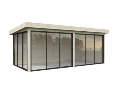 Abri de jardin Palmako Lenna 402 en bois naturel ép.28 mm surface extérieure totale 21,4m²