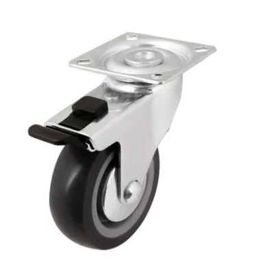 Roulette pivotante sur plaque grise ø7.5 cm avec freins, charge max 60 kg