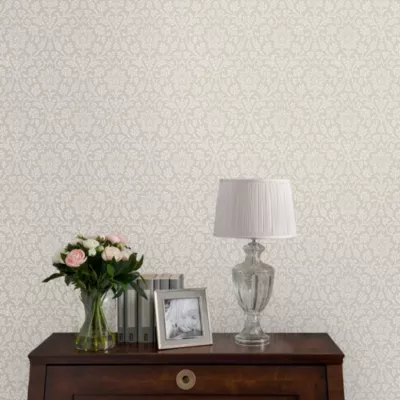 Papier peint intissé Annecy imprimé damassé gris L.1000 x l.52cm Laura Ashley