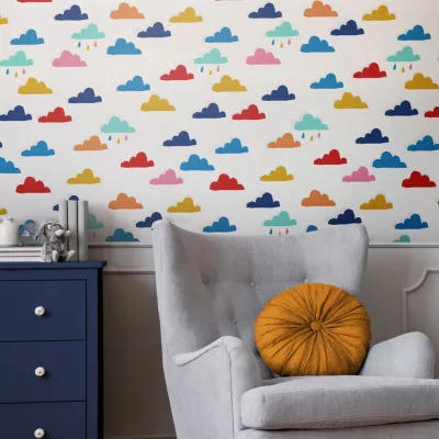 Papier peint intissé Whatever the weather rainbow imprimé nuages multicouleurs L.1000 x l.52cm Joules