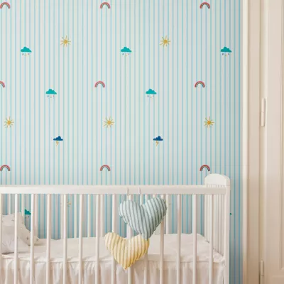Papier peint intissé Weather icons imprimé nuages multicouleurs L.1000 x l.52cm Joules
