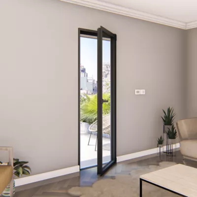 Porte fenêtre aluminium 1 vantail GoodHome gris - l.80 x h.205 cm, tirant droit