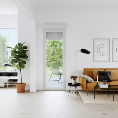 Image principale de Porte fenêtre PVC 1 vantail tirant + volet roulant électrique GoodHome blanc - l.80 x h.215 cm, tirant droit