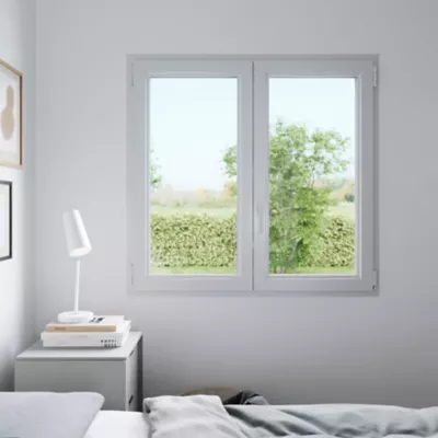 Image principale de Fenêtre 2 vantaux oscillo-battante, tirant droit double vitrage GoodHome en PVC blanc l.105 x H.108 cm