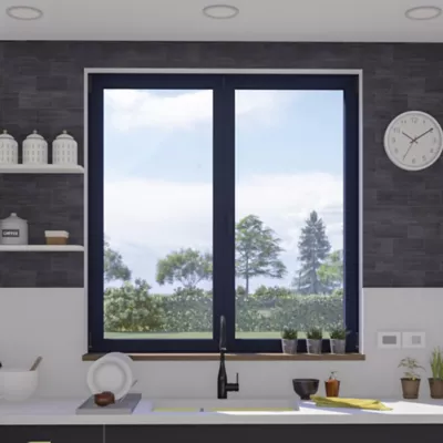 Fenêtre 2 vantaux oscillo-battante, tirant droit double vitrage GoodHome en aluminium gris l.103 x H.137 cm
