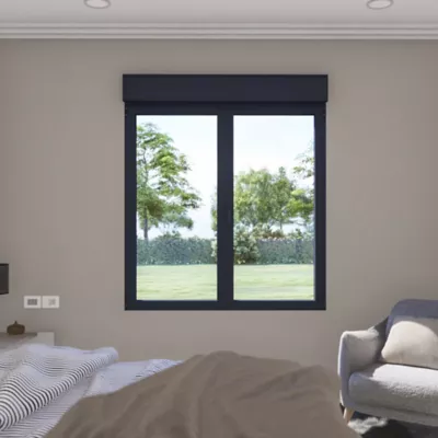 Fenêtre aluminium 2 vantaux oscillo-battant + volet roulant électrique GoodHome gris - l.100 x h.145 cm
