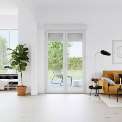 Image principale de Porte fenêtre PVC 2 vantaux tirant + volet roulant électrique GoodHome blanc - l.140 x h.215 cm, tirant droit
