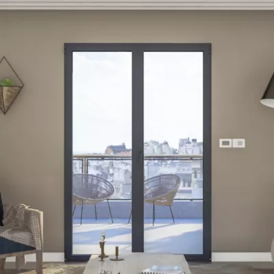 Image principale de Porte fenêtre aluminium 2 vantaux GoodHome gris - l.140 x h.215 cm, tirant droit