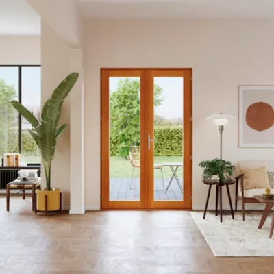 Porte fenêtre bois 2 vantaux l.140 x H.215 cm tirant droit GoodHome