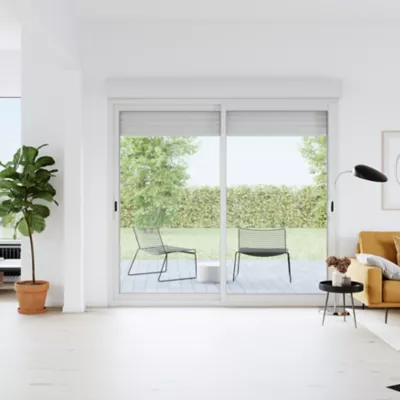 Baie vitrée coulissante alu + volet roulant électrique Goodhome blanc - l.180 x h.215 cm - Uw 1,7