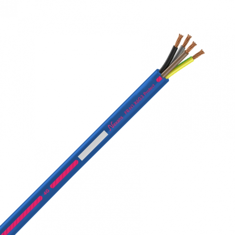 Câbles pour la protection au feu Nexans FRN1X6G3 Protect conforme à la norme de construction XP C32-325 et comporte des conducteurs en cuivre massif ou semi-rigide. Elle répond aux prescriptions de l'arrêté du 17 mai 2024 modifiant les exigences de sécurité incendie dans les Etablissements Recevant du Public (ERP) et les Immeubles de Grande Hauteur (IGH). Très bonne tenue au feu, non propagateur de l’incendie et sans halogène, indication de la longueur restante.