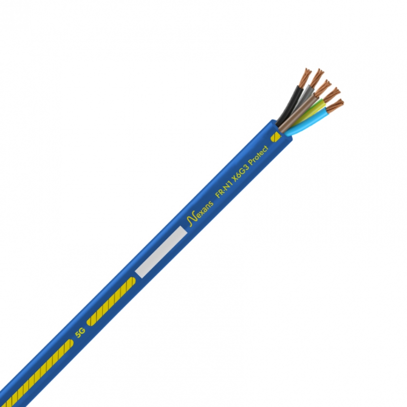 Câbles pour la protection au feu Nexans FRN1X6G3 Protect conforme à la norme de construction XP C32-325 et comporte des conducteurs en cuivre massif ou semi-rigide. Elle répond aux prescriptions de l'arrêté du 17 mai 2024 modifiant les exigences de sécurité incendie dans les Etablissements Recevant du Public (ERP) et les Immeubles de Grande Hauteur (IGH). Très bonne tenue au feu, non propagateur de l’incendie et sans halogène, indication de la longueur restante.