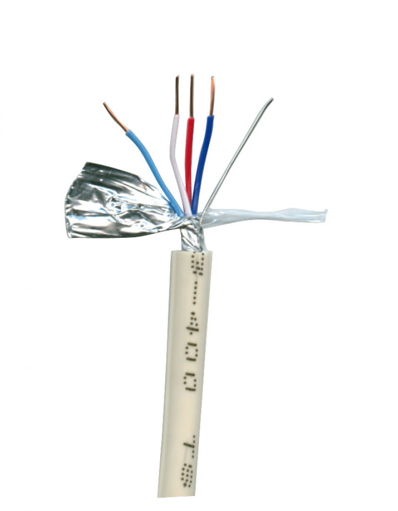 Câble TÉLÉREPORT 2 paires - 0,6 mm - nomenclature EDF - NFC 33-400 conducteur cuivre nu , isolant PVC, écran synthétique, gaine PVC ivoire fil de continuité en cuivre étamé
