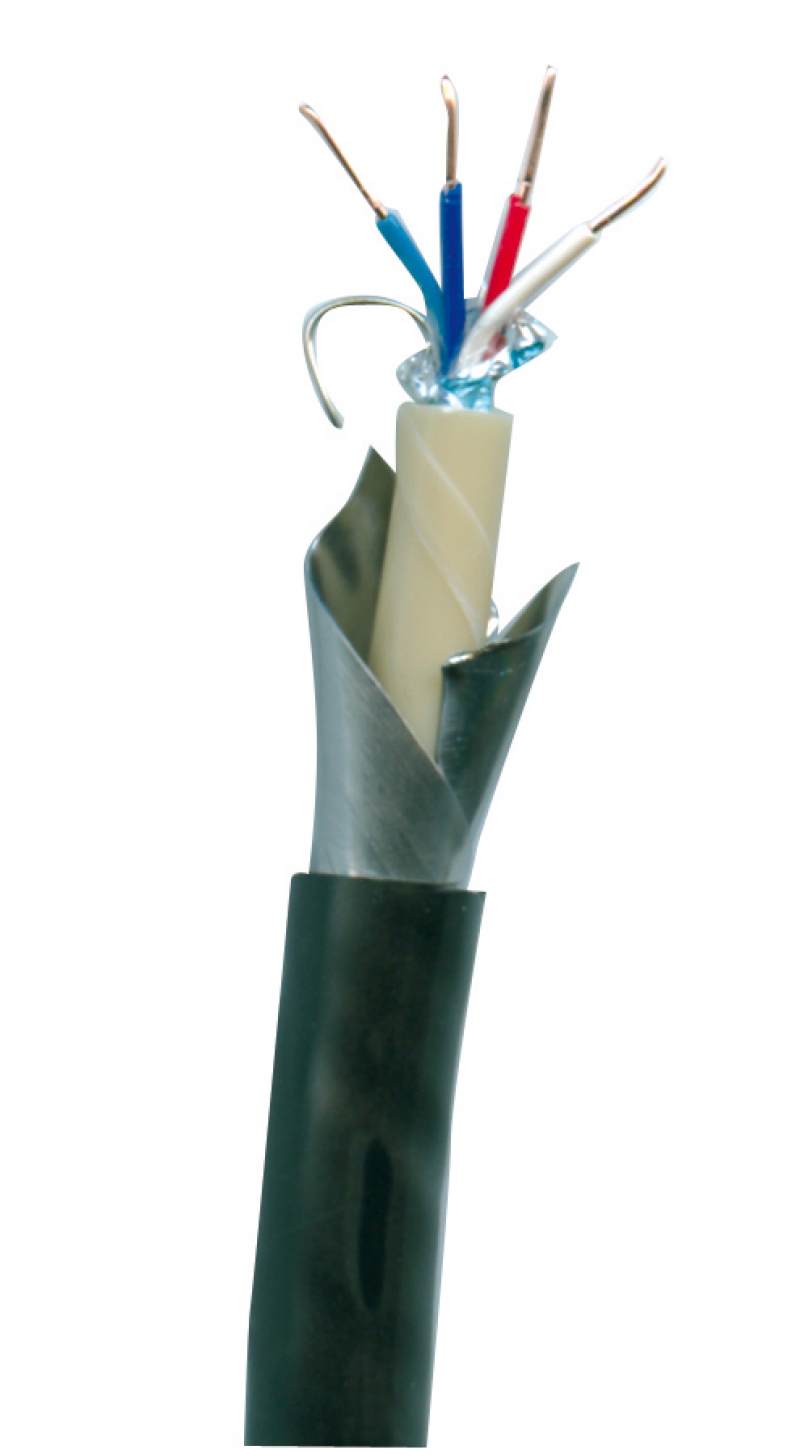 Câble TÉLÉREPORT 2 paires - 0,6 mm - nomenclature EDF - NFC 33-400 conducteur cuivre nu , isolant PVC, écran synthétique, gaine PVC ivoire fil de continuité en cuivre étamé