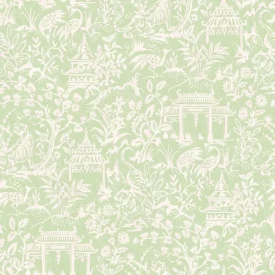 Papier peint intissé Jardin Secret Lutece mat et satiné enfant, animaux vert, blanc l.1000 x l.53 cm