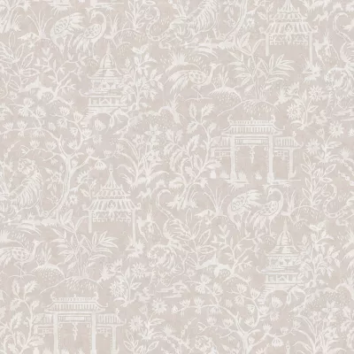 Papier peint intissé Jardin Secret Lutece mat et satiné toile de jouy, japonaise taupe l.1000 x l.53 cm