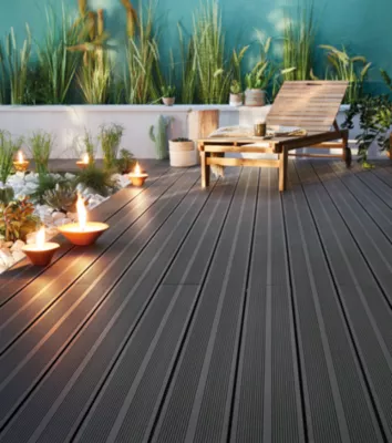 Lame de terrasse composite anthracite Neva Klikstrom L. 220 cm x l. 14,5 cm