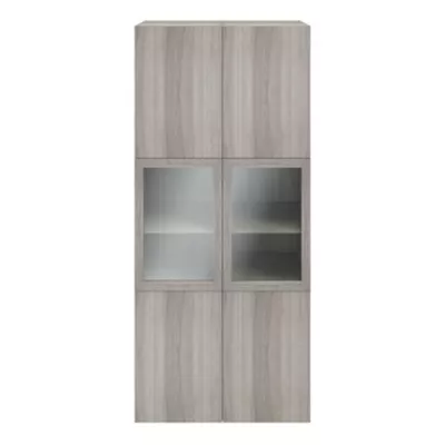 Bibliothèque effet chêne grisé avec 2 portes vitrées GoodHome Atomia H. 225 x L. 100 x P. 47 cm