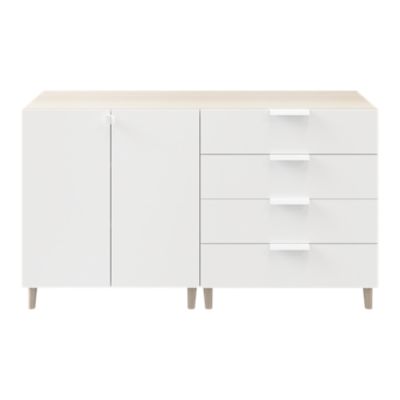 Buffet sur pieds avec portes et tiroirs effet chêne et blanc GoodHome Atomia H. 86 x L. 150 x P. 47 cm
