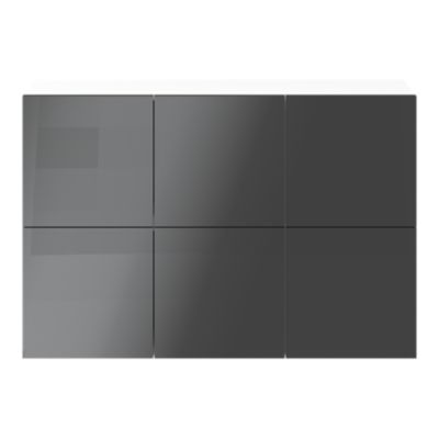 Buffet suspendu blanc avec 6 portes anthracite brillantes GoodHome Atomia H. 75 x L. 112,5 x P. 22 cm