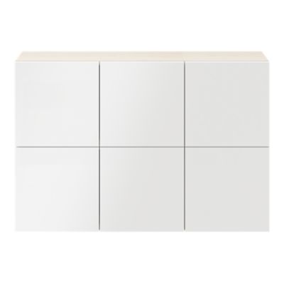 Buffet suspendu effet chêne avec 6 portes blanches GoodHome Atomia H. 75 x L. 112,5 x P. 22 cm