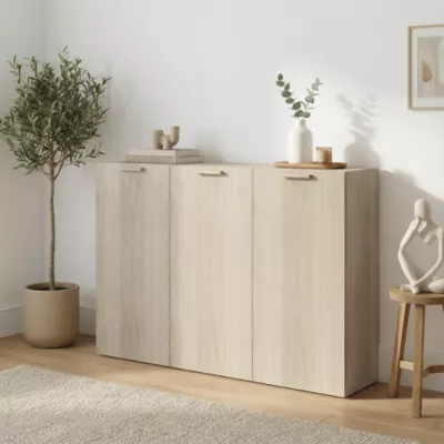 Buffet effet chêne 9 cases 3 portes GoodHome Atomia H. 112,5 x L. 150 x P. 37 cm